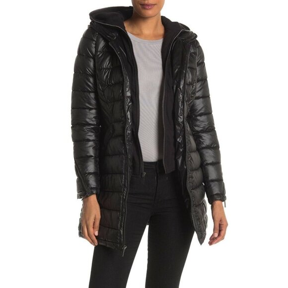 French Connection Womens SMALL Black Dickey Insert Softshell‎ Puffer Jacket Coat - Picture 1 of 9
